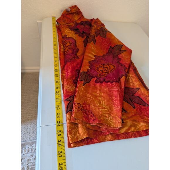 Chico’s Silk Organza Rust Orange Autumn Floral Button Up Top Women L Sz 2 Artsy - Picture 13 of 14
